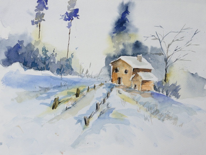 Mökki talvimaisemassa – kurssityö